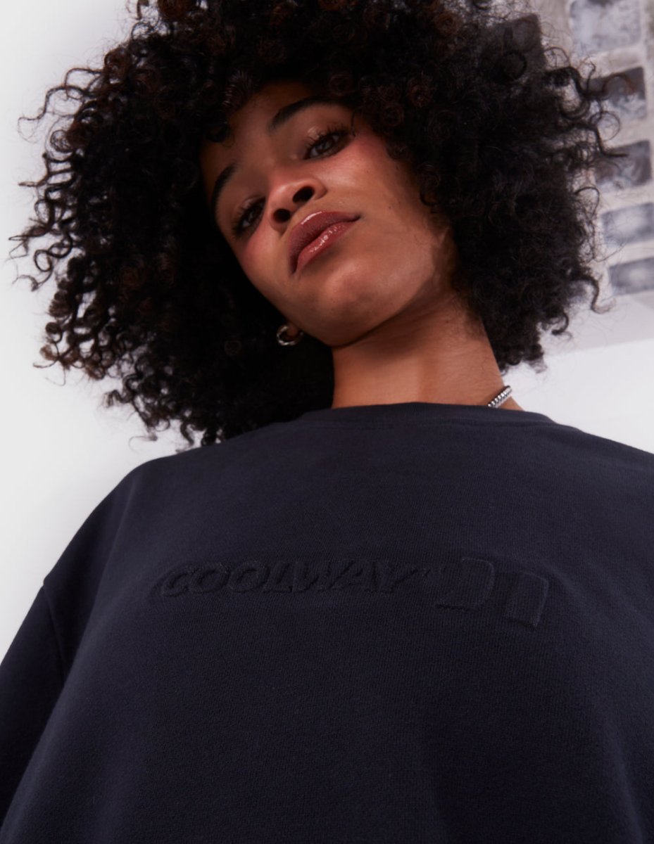 Embossed Black Crewneck